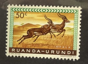 Ruanda-Urundi  1959 Scott 140 MNH - 50c,  Animals, Impalas