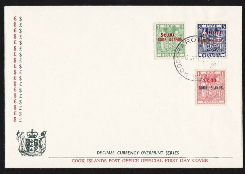 COOK ISLANDS 1967 Decimal surcharge Arms set on FDC RARE SG cat £1120+