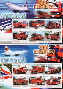 Afghanistan 2003 Fire Engines/CONCORDE 2 Sheetlets of 6 values each MNH #C1/12C