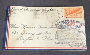 Airmail 1947 Round the World Cover #C31 San Francisco to New York via Calcutta