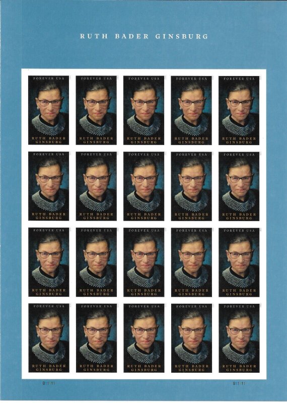 Scott #5821a IMPERFORATE (NO DIE-CUT) 2023 Ruth Bader-Ginsburg Pane of 20