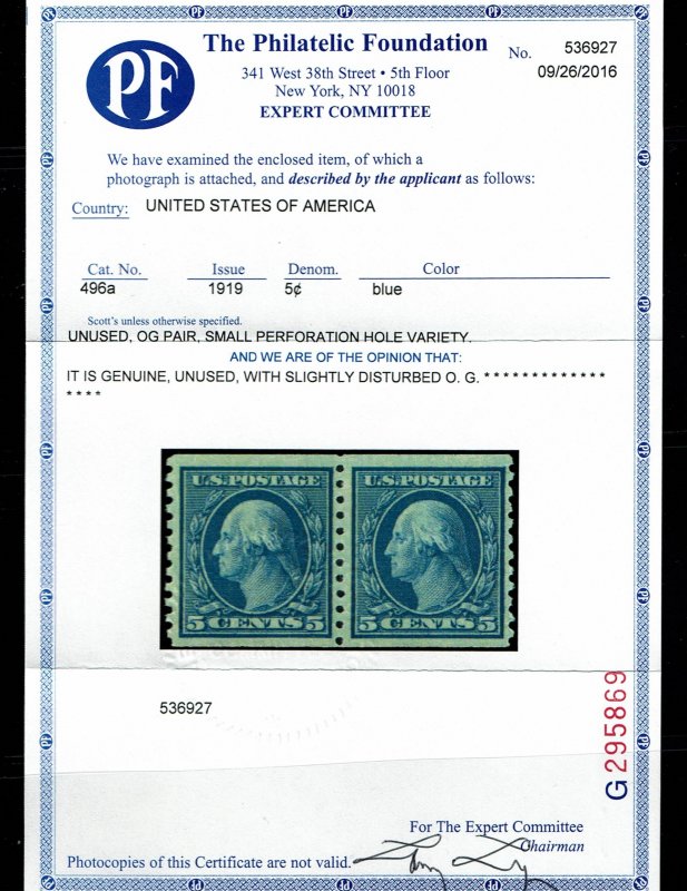 Scott #496a F/VF-OG-VLH. With 2016 PF certificate. SCV - $225.00