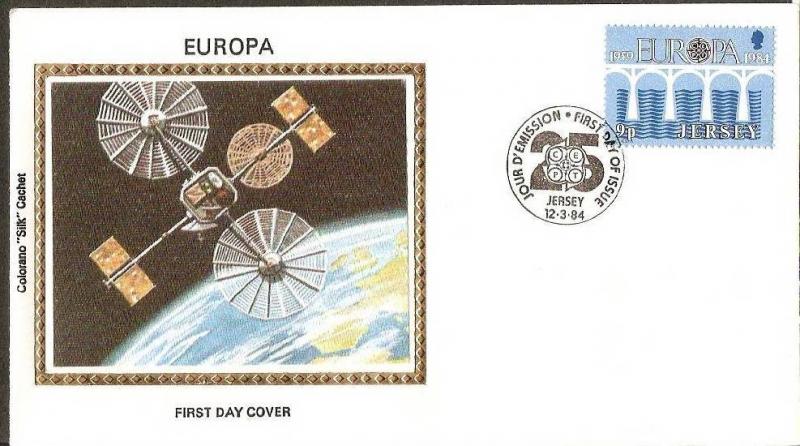 Jersey 1984 EUROPA Telecommunication Satellite Science Sc 326 Colorano Silk C...