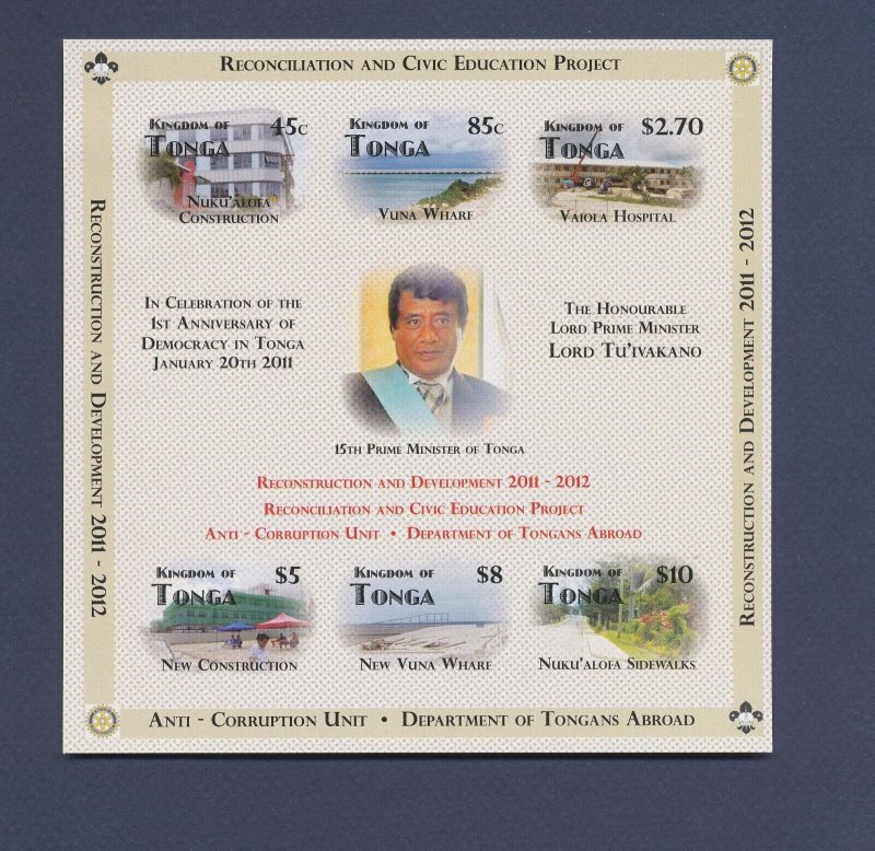 TONGA - Scott 1177 -  MNH S/S -  Reconciliation & Civic Education - 2012