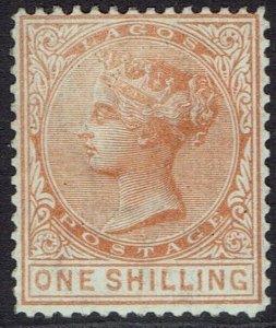 LAGOS 1876 QV 1/- WMK CROWN CC PERF 14