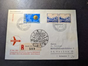 1954 Registered Switzerland Swissair Airmail Cover Zurich to St Gallen