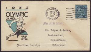 US 718 Olympics 1932 Linprint Typed FDC