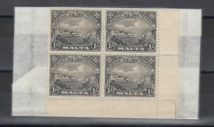 Malta KGV 1930 1/- Margin Block Of 4 SG203 MLH/MNH J6751