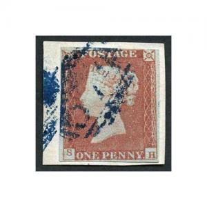 1841 Penny Red (SB) Cat £250 Plate 76 Pmk in Bright BLUE on Piece