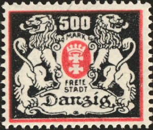 DANZIG - 1923 - Mi.144 500M red & dark grey-green - Mint*