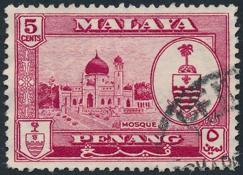 Malaya Penang 1960 5c Carmine-Lake SG58 Used 2