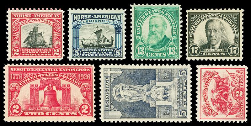 Scott 620-629 Seven Different 2c-17c 1925 to 1926 Issues All Mint NH Cat $78.25