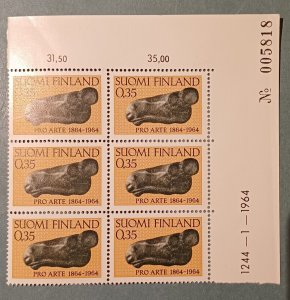 Finland 1964 Centenary of the Guild of Artists Plate Number Block Very good. MNH