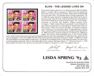 Philatelic Souvenir Card ASDA LISDA Spring '93 Repro Blk/4 #2721 Elvis 1993