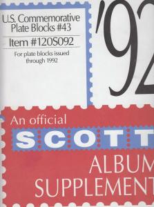 Scott US Commemorative Plate Blocks Supplement #43 IssuesThrough 1992
