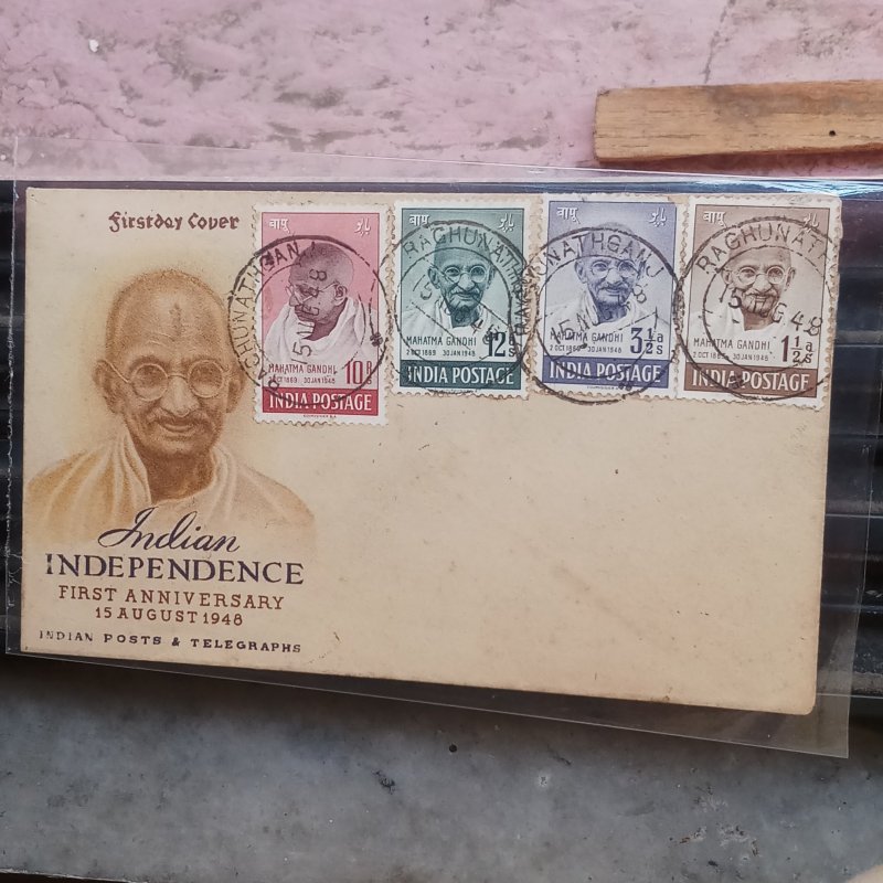 Gandhi 1948 fdc cancelled with 4 value