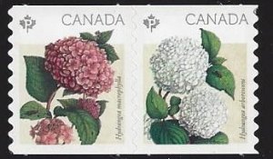 Canada #2898ii MNH se-tenant coil pair die cut, flowers hydrangeas, issued 2016