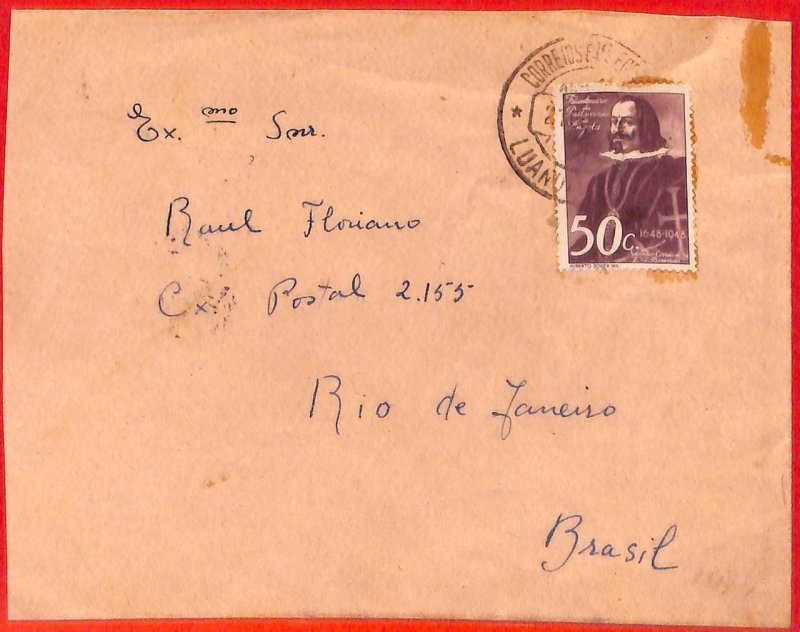 aa3974 -  ANGOLA  - Postal History -  COVER from LUANDA to BRAZIL  1948