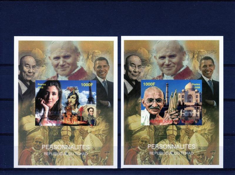 Chad 2008 Pope John Paul II-Mandela-Kennedy-Gandhi 4 SS DELUXE