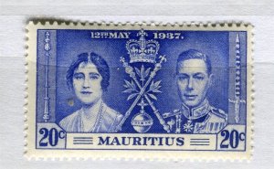 MAURITIUS; 1937 early GVI Coronation issue fine Mint hinged 20c. value