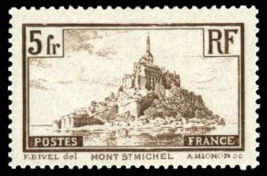 France, 1900-1950 #249 (YT 260a) Cat€27.50, 1930 5fr Mont St. Michel, Die I...