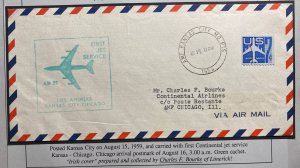 1959 Kansas City MO USA First Jet Flight Airmail Cover To Chicago IL