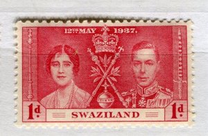 SWAZILAND; 1937 early GVI Coronation issue fine Mint hinged 1d. value