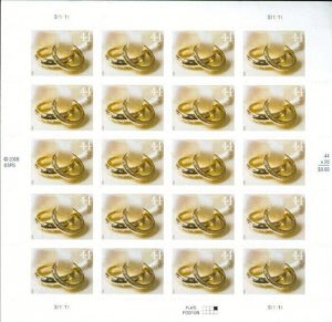 2009 44c Wedding Rings, Sheet of 20 Scott 4397 Mint F/VF NH