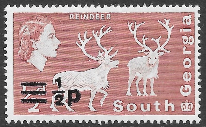 South Georgia Scott 17 MNH 1/2p on 1/2d dull red Reindeer issue of 1971