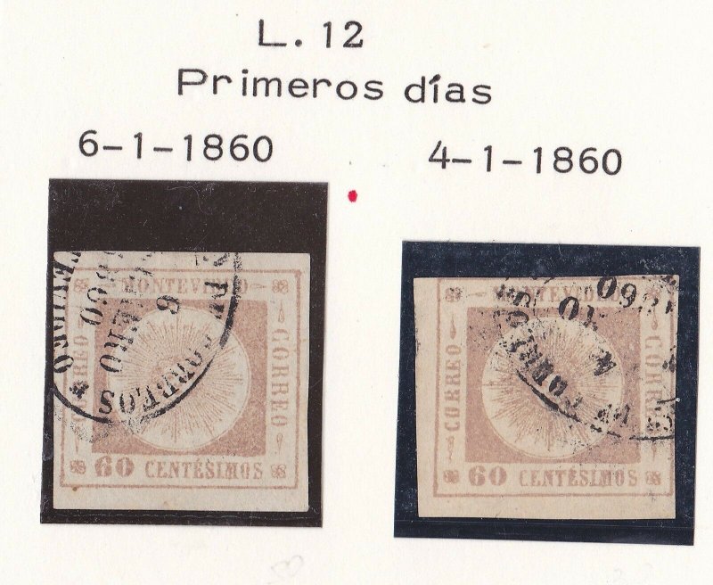 Uruguay classic Sun # 12A Earliest recorded use on this stamp Ex Bustamante sign 