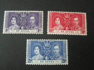 St Lucia 1937 Sc 107-109 set MH