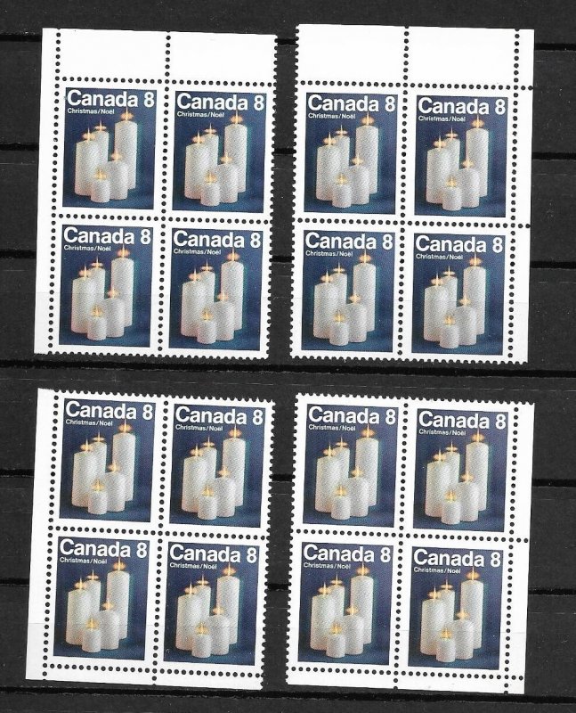 CANADA-1972,Sc#607pi,MNH,  MATCHED SET OF FOUR. CHRISTMAS CANDLES. TAGGED.