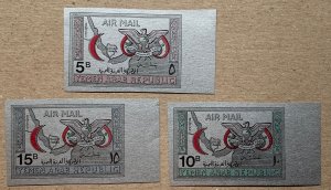 Yemen 1968 Red Crescent imperforates, MNH. Scott C33K-C33M, CV $7.00. Mi 730-732