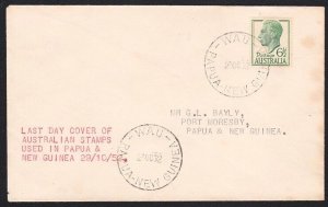 PAPUA NEW GUINEA 1952 cover - last day use of Australia stamps - Wau cds...A8010