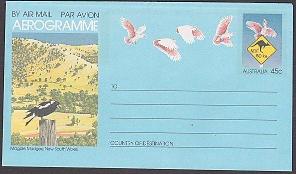 AUSTRALIA 45c aerogramme - Bird - Magpie unused............................54141