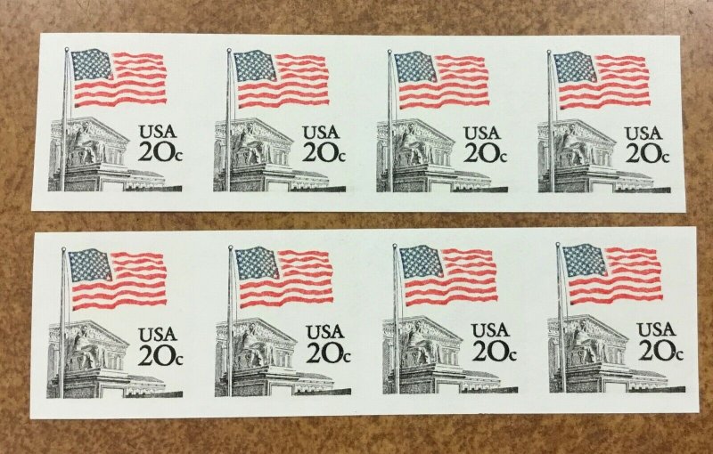 1895 EFO ERROR IMPERF 2 coil Strips of 4 VF NH Flag over Supreme Court