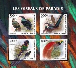 DJIBUTI - 2023 - Birds of Paradise - Perf 4v Sheet - Mint Never Hinged