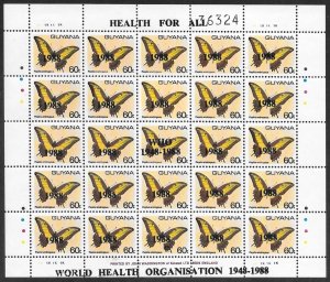 Guyana #1901  Butterflies  sheet of 25  1988   WHO overprint  MNH