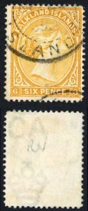 Falkland Is SG33x 6d Orange-yellow Wmk Crown CA Reversed Cat 55 pounds