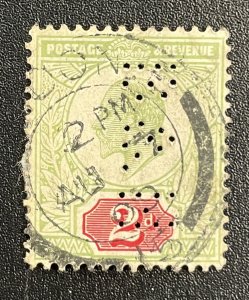 Great Britain #130 Used F/VF w/ Holes (1902-11 Issue) SCV ~ $22.50