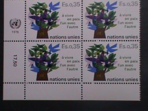 ​UNITED NATION-1978 SC#73-TREE OF DOVES-GENEVA- MNH IMPRINT BLOCK VERY FINE