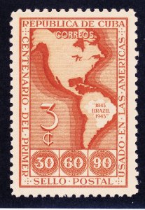 Cuba 393 MNH 1944 Centenary of 1st Brazilian Americas Postage Stamp