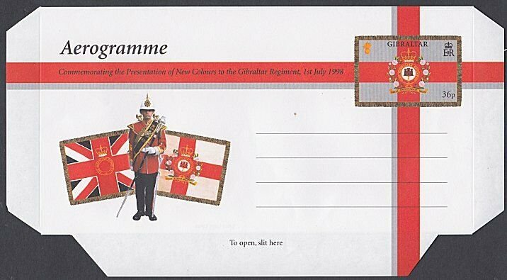 GIBRALTAR 36p 1998 Gib Regiment aerogramme fine unused......................J935