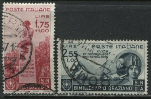Italy 1936 set the 2 high values 1.75 + 1 plus 2.55 +1 lire used