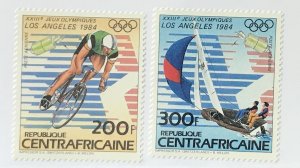 Central African Republic #603-604 MH CV$5.50 Summer Games Los Angeles Cycling...