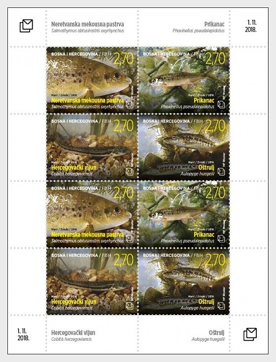 Stamps Bosnia and Herzegovina Mostar 2018 - Fauna - Fish - Sheet.