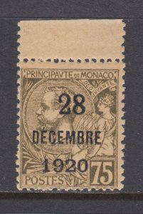 Monaco Sc 31 MNH. 1921 75c brown on buff with black overprint, fresh, bright