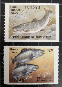 US Stamps - Illinois - 1989 & 1991 - Salmon Fishing  Stamp  - Unused