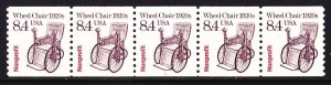 US 2256 MNH 1988 8.4¢ Wheel Chair 1920s PNC Precancel Strip of 5 Plate #1