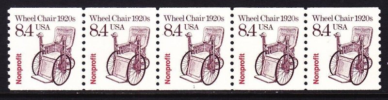 US 2256 MNH 1988 8.4¢ Wheel Chair 1920s PNC Precancel Strip of 5 Plate #1